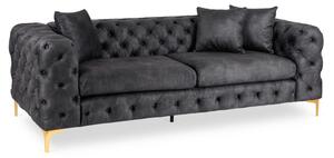 Sofa SORRENTO 3S Trzyosobowa Czarna Welurowa Nowoczesna Glamour
