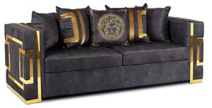 Sofa PALLAZO 3S Trzyosobowa Czarno/Złota Welurowa Nowoczesna Glamour