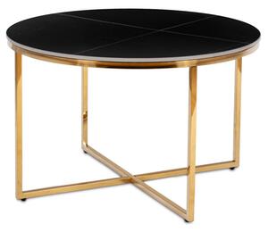 Stolik Kawowy Ceramiczny MARINE 80 cm Czarny Marmur Mat/Złoty Nowoczesny Glamour