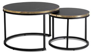 Zestaw Stolików Kawowych ARON 70 cm/50 cm Czarny Marmur Glamour