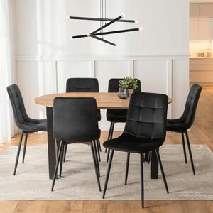 Zestaw Stół Okrągły Rozkładany HARRY 102-142 cm Dąb Craft/Czarny i 6 Krzeseł PERU Czarnych Welurowych