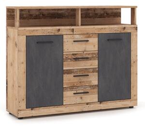 Komoda Dwudrzwiowa z Szufladami BLAGO MIDI B 119,5 cm Surowy Dąb/Grafit Loft
