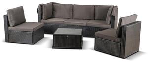 Zestaw Mebli Ogrodowych CALIENTE Modułowy Sofa 2x Fotel Stolik Tarasowy Czarny/Brązowy Technorattan Nowoczesny