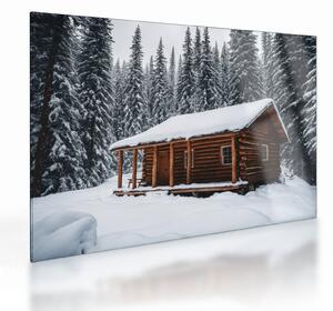 Obraz na szkle - Pokryta śniegiem chata (70x50 cm)