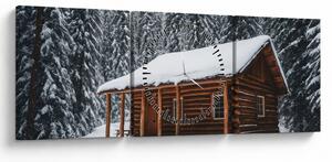 Obraz - Pokryta śniegiem chata (z zegarem) (90x30 cm)