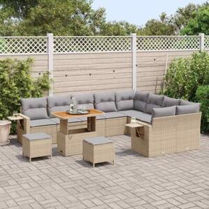 Zestaw Mebli Ogrodowych Komplet Wypoczynkowy Z Poduszkami 12-Częściowy Beżowy Rattan Na Taras Balkon Ogród