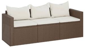 3-osobowa sofa ogrodowa z poduszkami, brązowa, polirattan