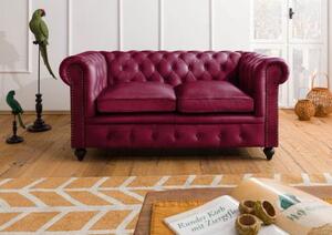 CHESTERFIELD Sofa #402 Czerwona skóra naturalna 162x82x75 cm