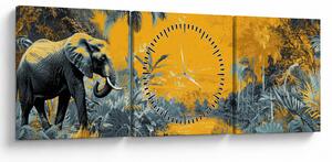 Obraz - Słoń w naturze (z zegarem) (90x30 cm)