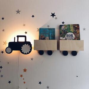 Drewniana półka lampka nocna dla dziecka Traktor z Dwoma Przyczepami