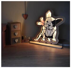 Drewniana lampka Led dla dzieci Buldog