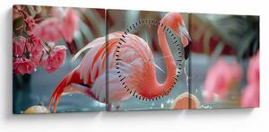 Obraz - Flaming w stawie (z zegarem) (90x30 cm)