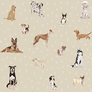 Tapeta do pokoju dla dziecka Dogs are The Best Beige with Dots