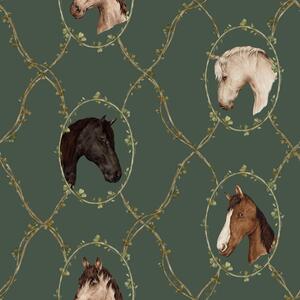Tapeta do pokoju dla dziecka w konie: Watercolour horses green