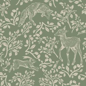 Tapeta do pokoju dla dziecka Forest animals and fairytale green