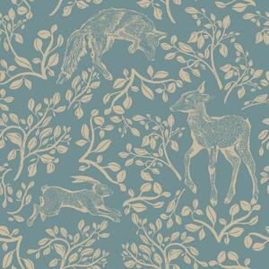 Tapeta do pokoju dla dziecka Forest animals and fairytale blue
