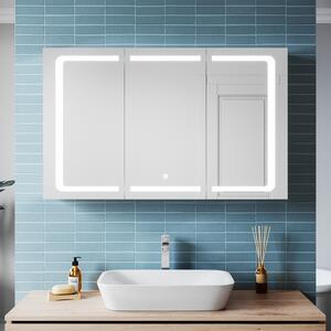 SONNI 3-drzwiowa szafka z lustrem azienkowym 105x65cm z 3-kolorowym owietleniem LED z gniazdem golarki dotykowym zawiasem bezprzewodowym ze stali nierdzewnej