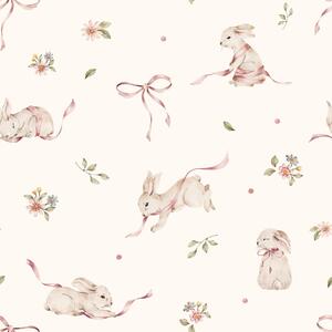 Tapeta do pokoju dla dziecka Pink rabbits on white