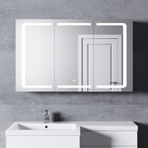 SONNI 3-drzwiowa szafka z lustrem azienkowym ze stali nierdzewnej 105x65cm z przecznikiem dotykowym LED 3-kolorowe owietlenie bezprzewodowe zawiasy z gniazdem golarki