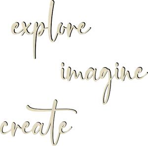 Drewniany napis „EXPLORE – IMAGINE – CREATE” – inspirujący akcent do pokoju dziecka