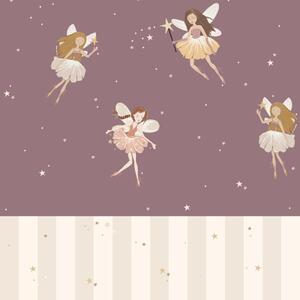 Tapeta do pokoju dla dziecka Fairies plum and stripes
