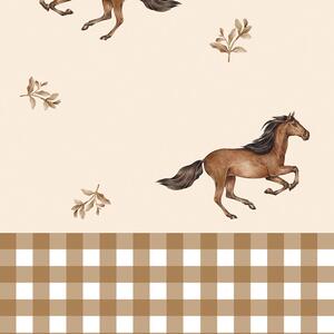 Tapeta do pokoju dla dziecka Horses and check brown