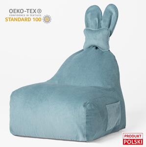Pufa siedzisko z oparciem do pokoju dziecka Bunny Sztruksowa - Niebieska