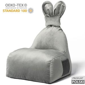 Pufa Bunny Velvet Szara – siedzisko z oparciem dla dziecka FUNNY BUNNY