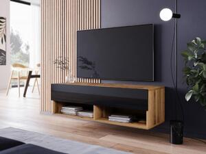 Minio, szafka pod TV, szafka dolna pod TV "ANNE", 100cm, stojąca, wisząca, kolor dąb Wotan / czarny wysoki połysk