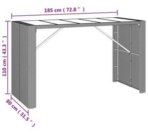 Stolik barowy ze szklanym blatem, szary, 185x80x110 cm