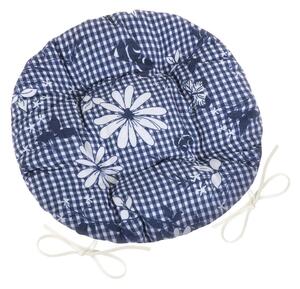 Bellatex Siedzisko DITA okrągłe pikowane Kratka z kwiatem niebieski, 40 cm