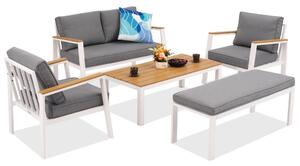 Zestaw aluminiowy Zakintos Coffee 4 z ławką biały Garden Point