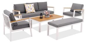 Zestaw aluminiowy Zakintos Coffee 5 z ławką biały Garden Point