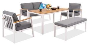 Zestaw aluminiowy Zakintos Apetito 4 z ławką biały Garden Point