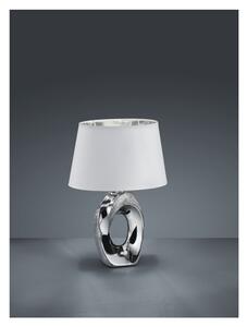 Lampa stołowa w biało-srebrnym kolorze z ceramiki i tkaniny Trio Taba, wys. 33 cm