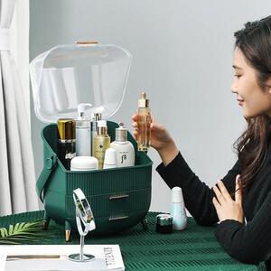 Szkatułka organizer kuferek na kosmetyki biżuterię (Butelkowa Zieleń)