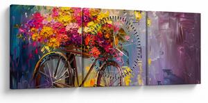 Obraz - Koło z kwiatami (z zegarem) (90x30 cm)