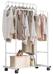 Wieszak podwójny stojący na kółkach na ubrania - Costway W050 (Biały)