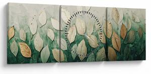 Obraz - Złoto-zielone liście (z zegarem) (90x30 cm)