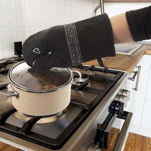 Rękawica kuchenna bawełniana czarna z magnesem SERCE 30 cm