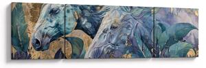 Obraz - Konie na złotym tle (170x50 cm)