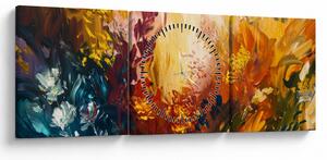 Obraz - Abstrakcyjny obraz kwiatów (z zegarem) (90x30 cm)