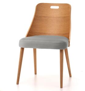 Krzesło dębowe SK99 tapicerowane szare siedzisko, drewniane nogi i oparcie