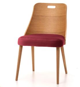 Krzesło dębowe SK99 tapicerowane bordowe siedzisko, drewniane nogi i oparcie