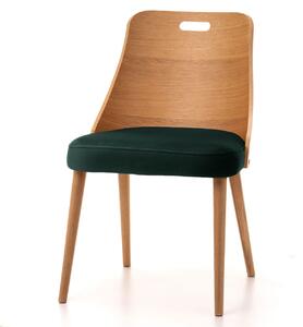 Krzesło dębowe SK99 tapicerowane zielone siedzisko, drewniane nogi i oparcie