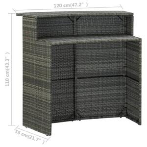 Zestaw Mebli Ogrodowych Komplet Barowy Z Poduszkami 3-Częściowy Szary Rattan Na Taras Balkon Ogród