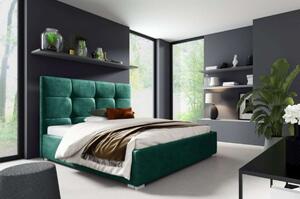 Łóżko tapicerowane pikowane z materacem Harry 140x200 Zielone Metalowy Stelaż