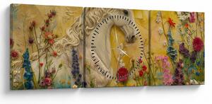 Obraz - Jednorożec z kwiatami (z zegarem) (90x30 cm)