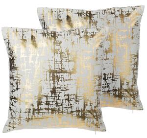 Zestaw 2 poduszek dekoracyjnych bawełnianych złoty nadruk biała Gardenia Beliani