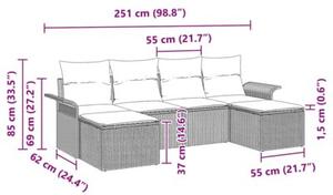 Zestaw Mebli Ogrodowych Komplet Wypoczynkowy Z Poduszkami 6-Częściowy Szary Rattan Na Taras Balkon Ogród